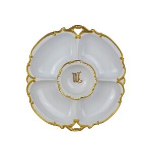 Antique Austrian Porcelain Divided Serving Dish Gold Gilt Monogrammed 11.5"